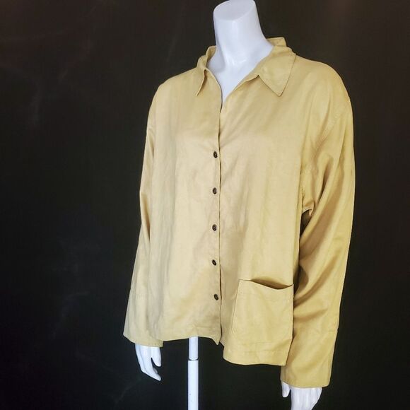 Chico's Yellow Faux Suede Button Down Shirt (3) - Picture 1 of 6